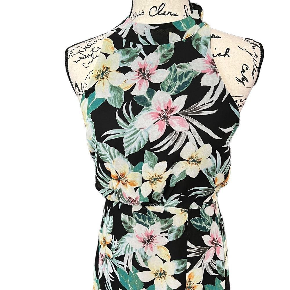 Julia Jordan Floral halter chiffon midi dress Ladies size 2 Black multi - Picture 3 of 8